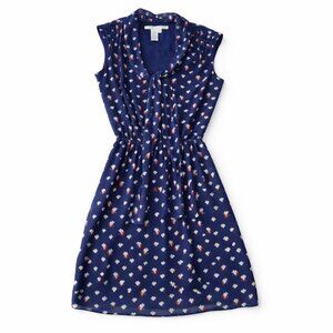 Max Studio Navy Floral Tie-Neck Sleeveless Midi Dress Size M